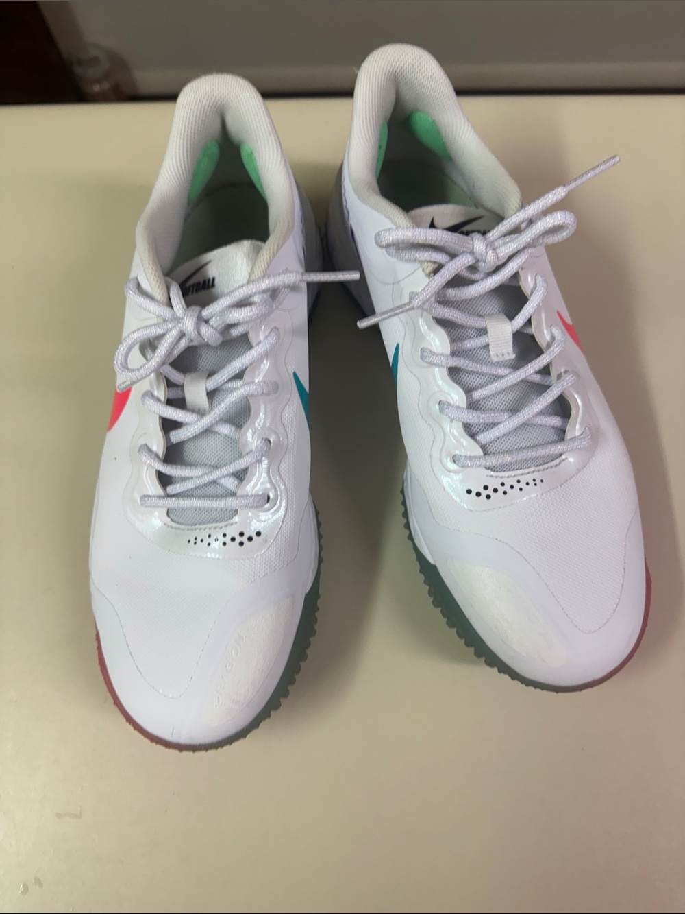Nike Softball Sneakers with Pink, Teal & Purple Swooshes - Picture 3 of 7
